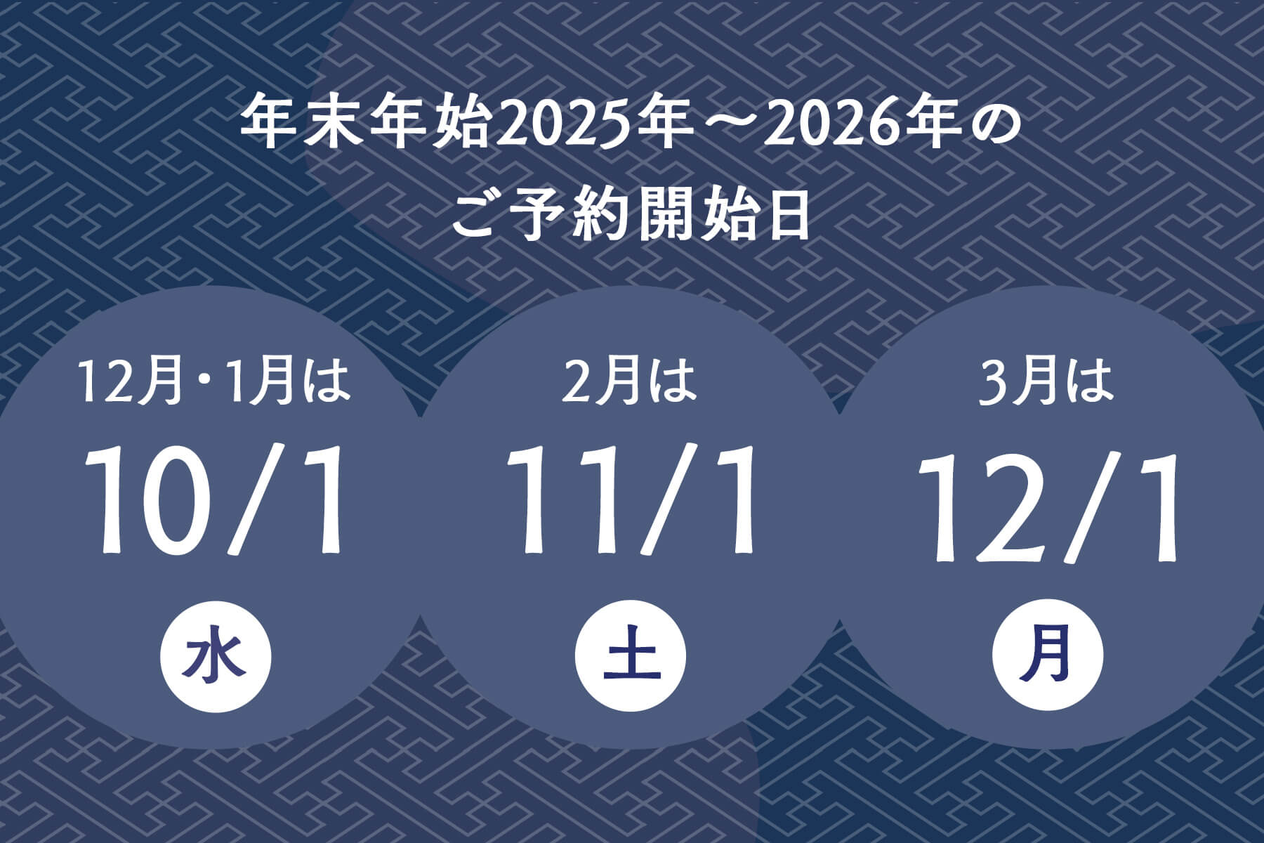 12月・1月・2月・3月のご予約について