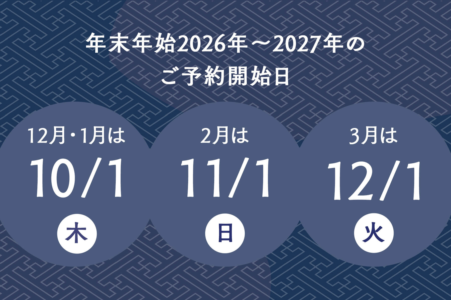 12月・1月・2月・3月のご予約について